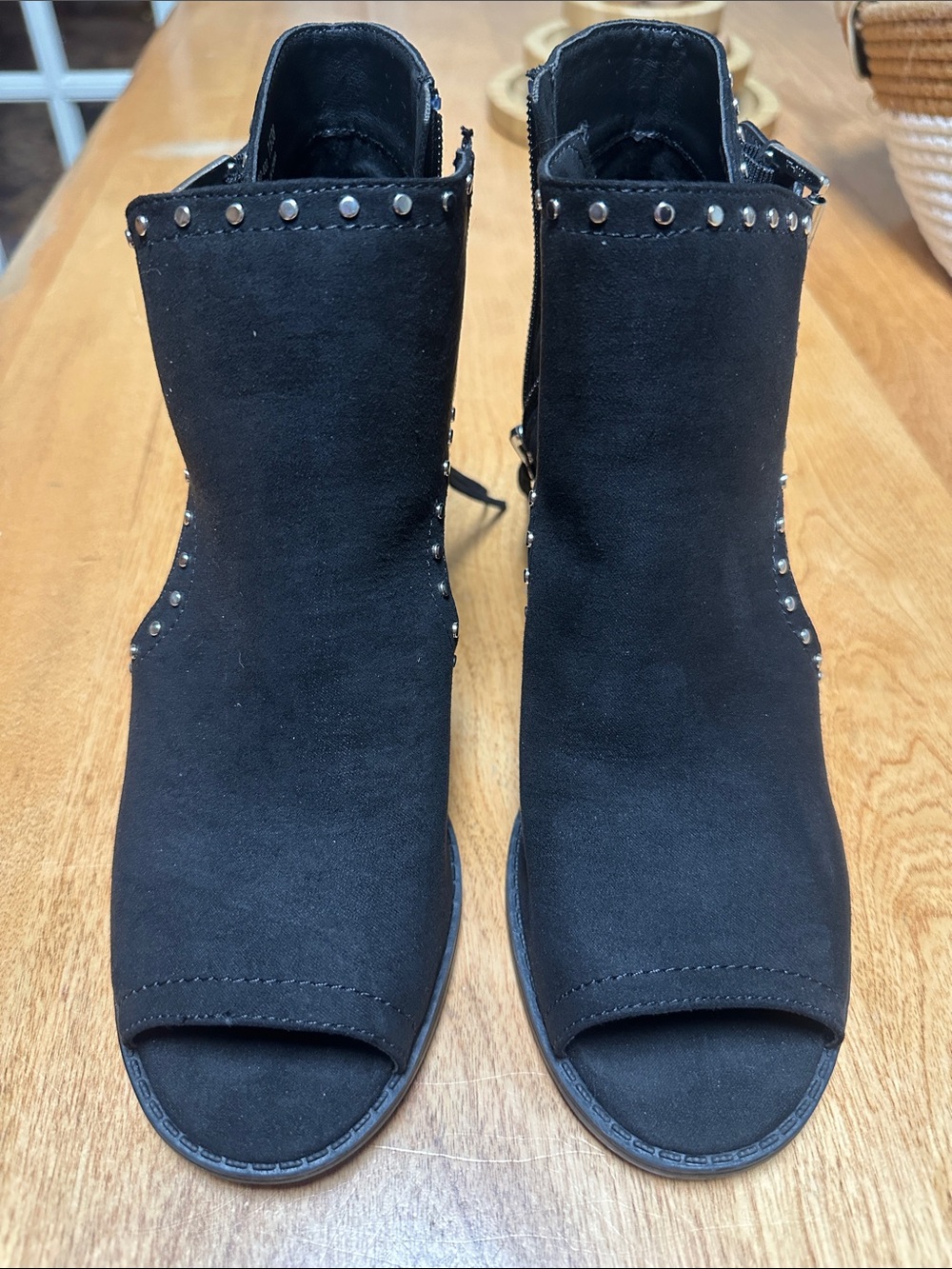 Dirty Laundry Black Studded Peep-Toe Mule Boots